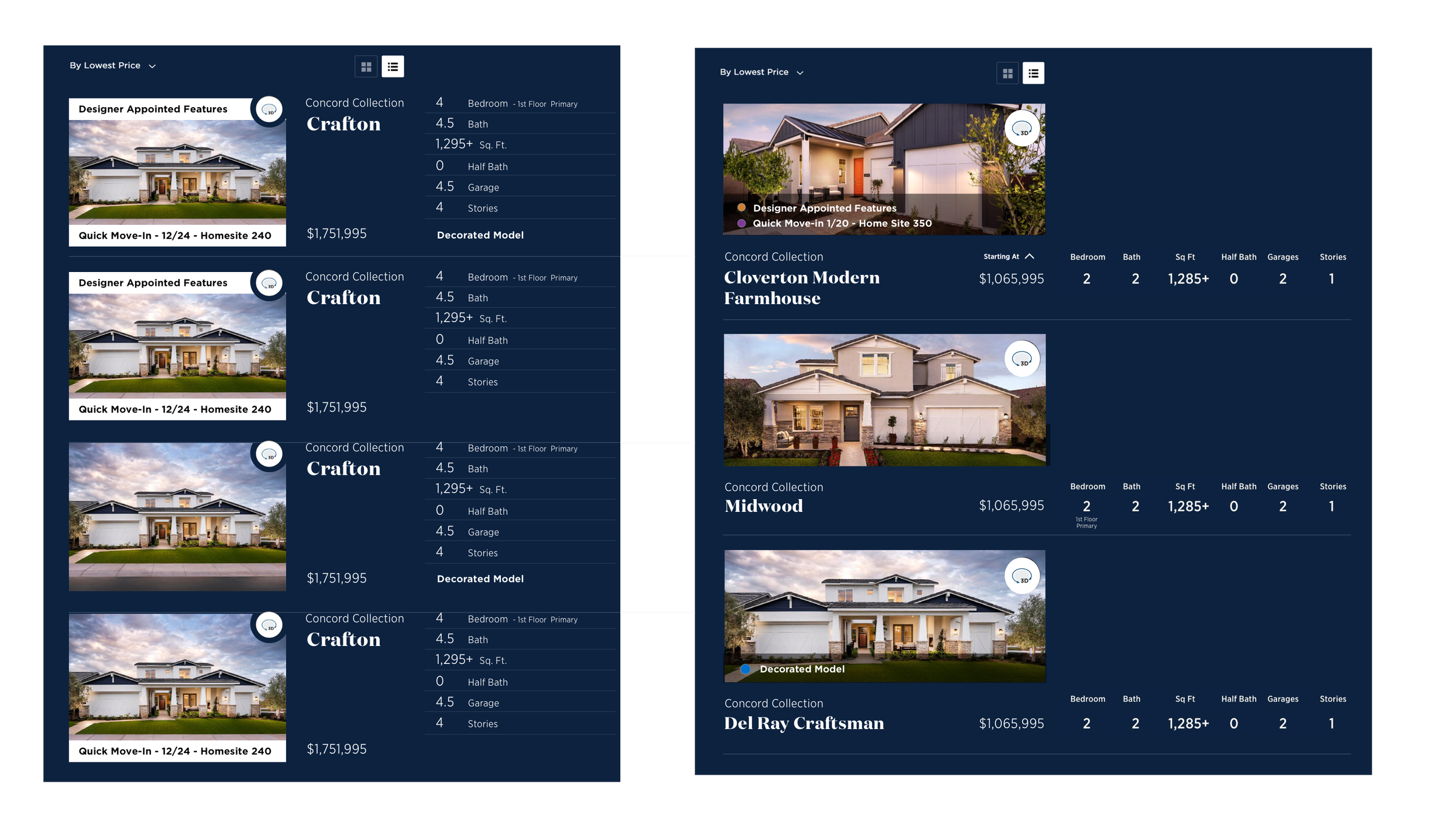 List view design explorations — iteration C and D
